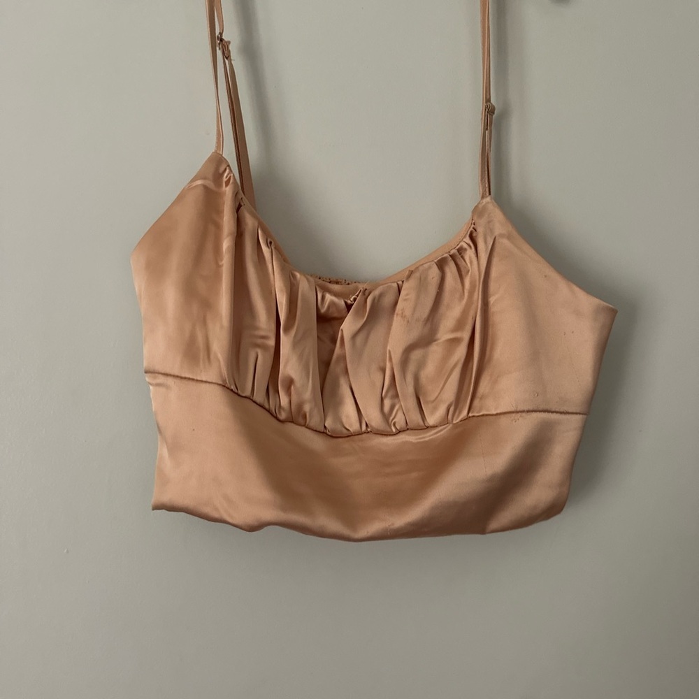 f21 light pink silk ruched bust cropped tank top